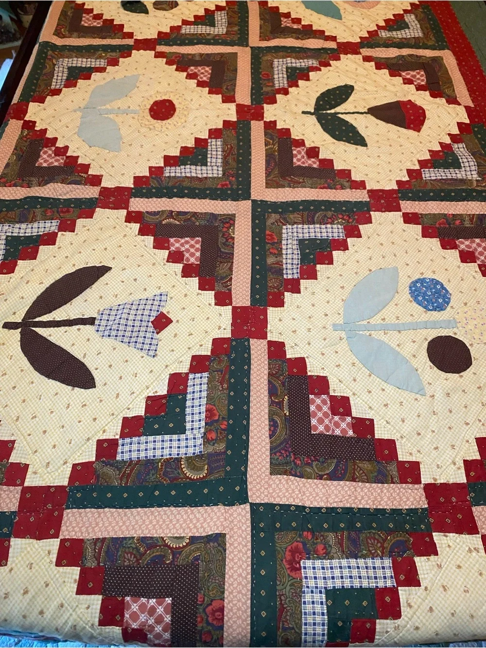 Vintage Patchwork Quilt floral pattern in Multi-color design Queen/Full 1993